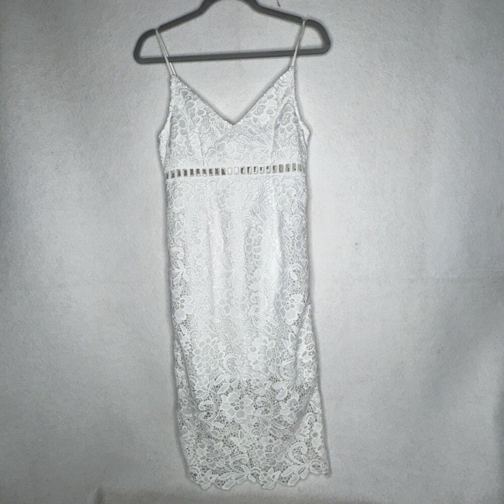 FOREVER 21 Chic White LACE Midi Dress With Lining Size M VNeck Adjustable Straps